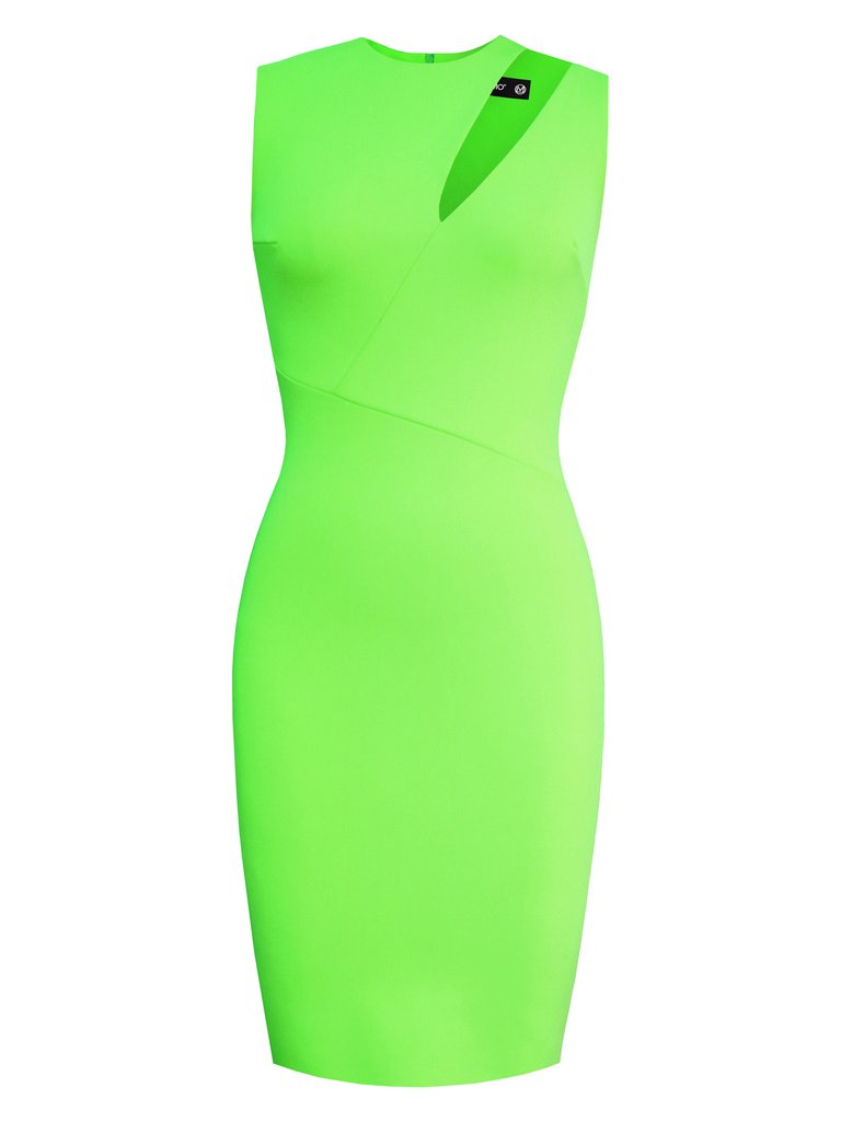 Round Neck Pencil Dress With Accent Cut-Out - Neo Lime