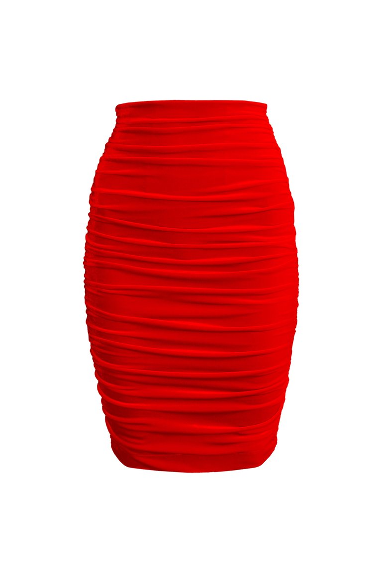 Ruched Velvet Skirt - Red Velvet