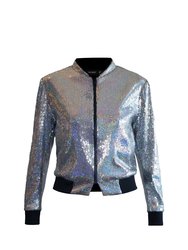 Sequined Bomber Jacket - Silver Sequin