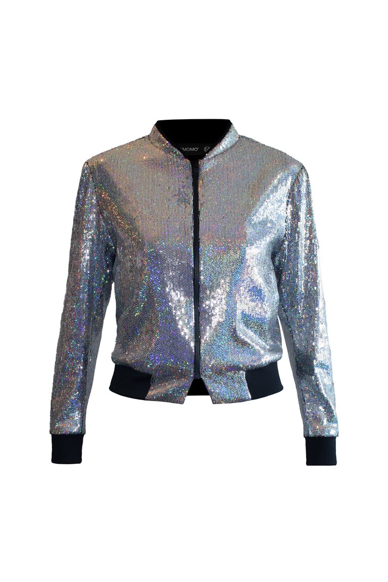 Sequined Bomber Jacket - Silver Sequin