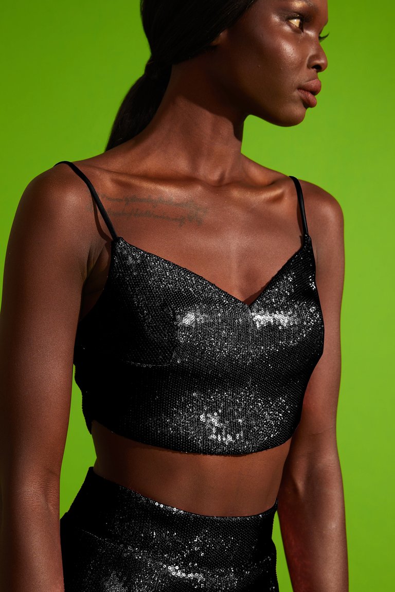 Sequined Crop Top With Fine Straps