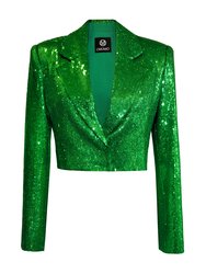 Sequined Cropped Blazer - Green Sequin