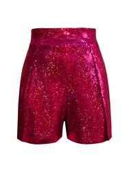 Sequined High-Waist Shorts - Magenta Sequin