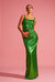 Sequined Square-Neck Evening Gown