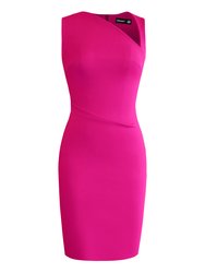 Sheath Dress With Asymmetrical Neckline - Bright Pink