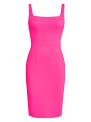 Square-Neck Bodycon Dress - Bright Pink