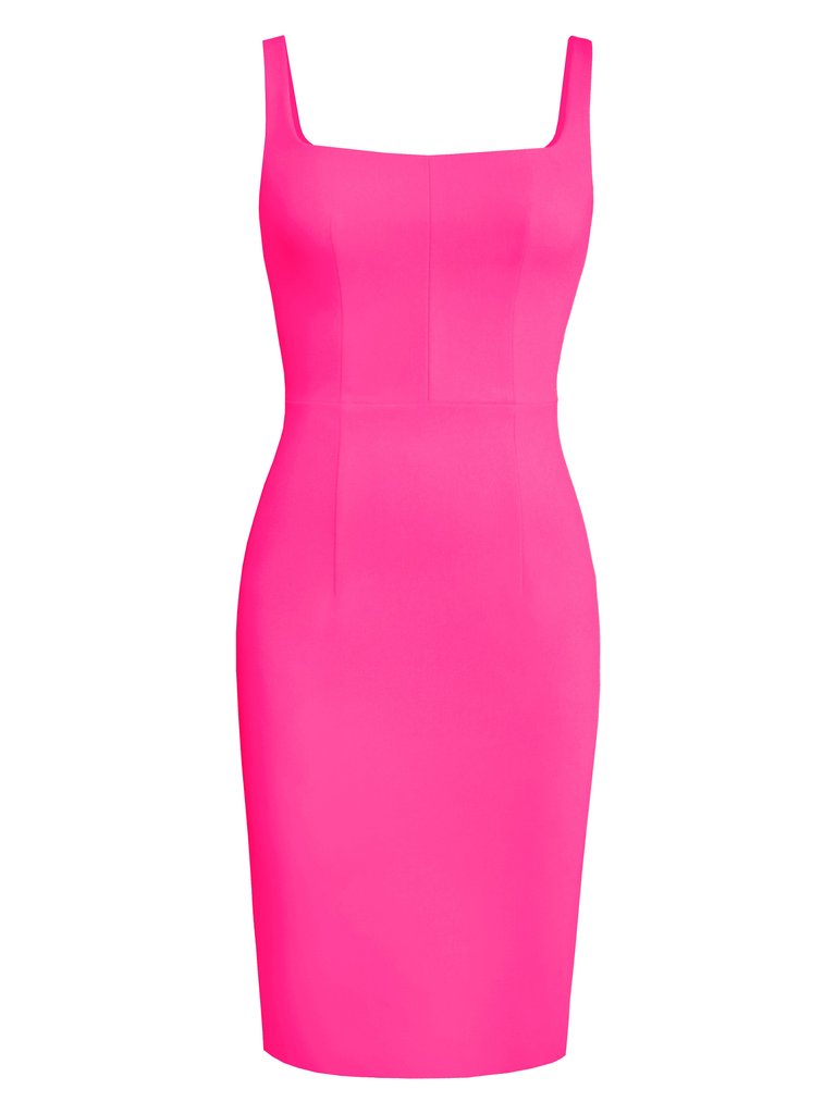 Square-Neck Bodycon Dress - Bright Pink