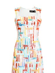 Square Neck Dress With Abstract Sequins - White