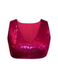 Ultra-Cropped Sequined Top - Magenta Sequin