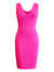 V Neck Pencil Dress With Bustier Accent - Bright Pink
