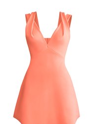 V-Neckline Dress With Overlapping Shoulder Accent - Coral
