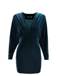 Velvet Dolman Sleeve Dress -  Teal Green Velvet