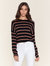 Brushed Nora Pullover Sweatshirt - Black Pink Stripe