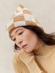 Barlet Checker Knit Beanie In Camel