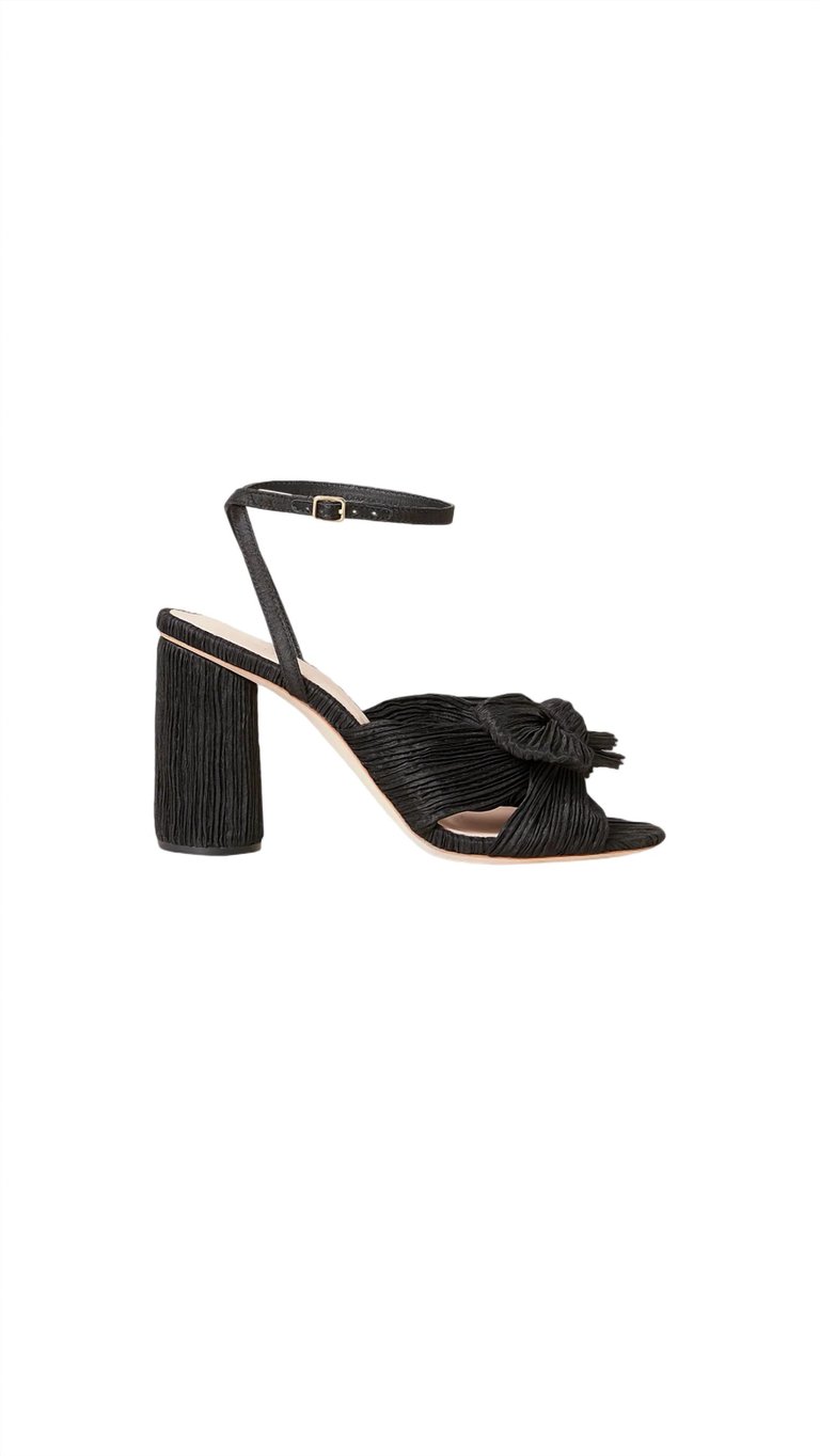 Randall Camellia Pleated Bow Heel In Black - Black