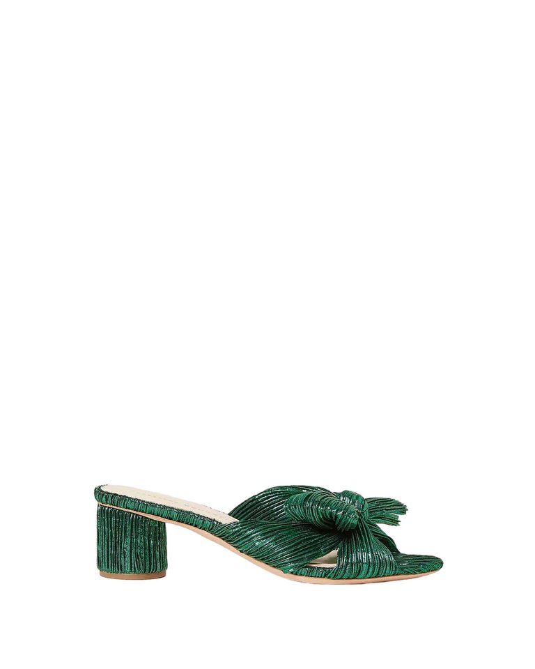 Women Emilia Pleated Bow Heel Sandal In Emerald - Emerald