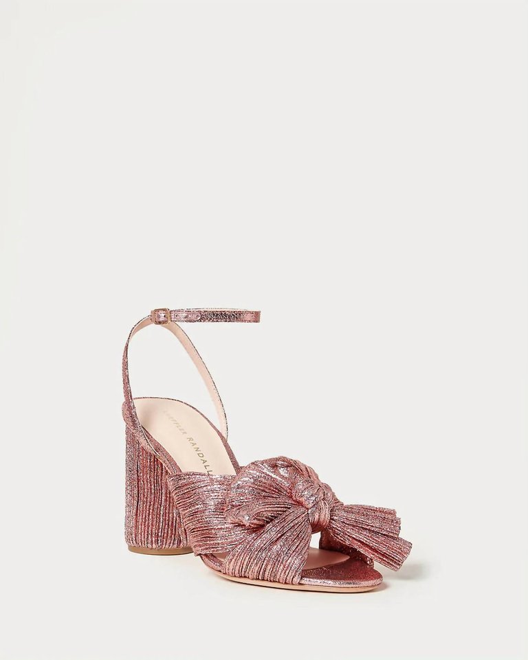 Women's Camellia Pleated Bow Heel Sandal In Metallic Rose