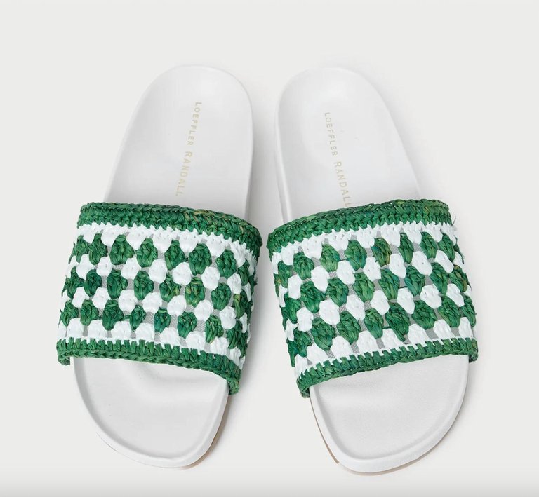 Women's Henri Crochet Raffia Sandal In Green/White