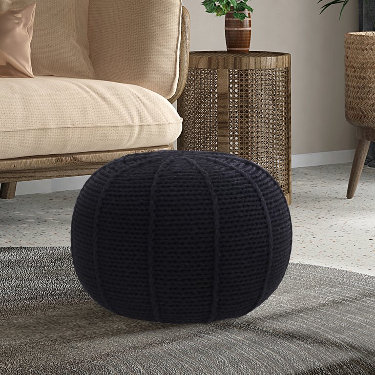 Bryden Pouf Cotton Yarn Ottoman - Black