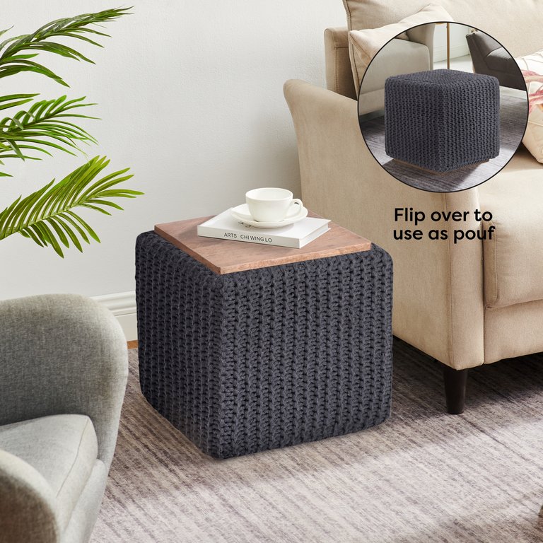 Deonte Pouf, Cotton Yarn Ottoman - Dark Grey