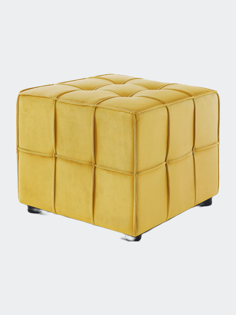 Fisher Ottoman, Velvet - Yellow