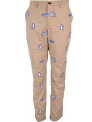 Charles Fish Embroidery Pants In Sand - Fish Embroidery Sand