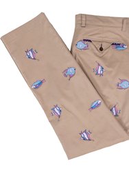 Charles Fish Embroidery Pants In Sand