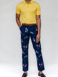 Charles Flower Embroidery Pant - Navy - Charles Flower Embroidery Navy