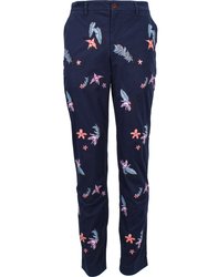 Charles Flower Embroidery Pant - Navy