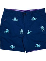 Edward Octopus Embroidery Shorts In Navy