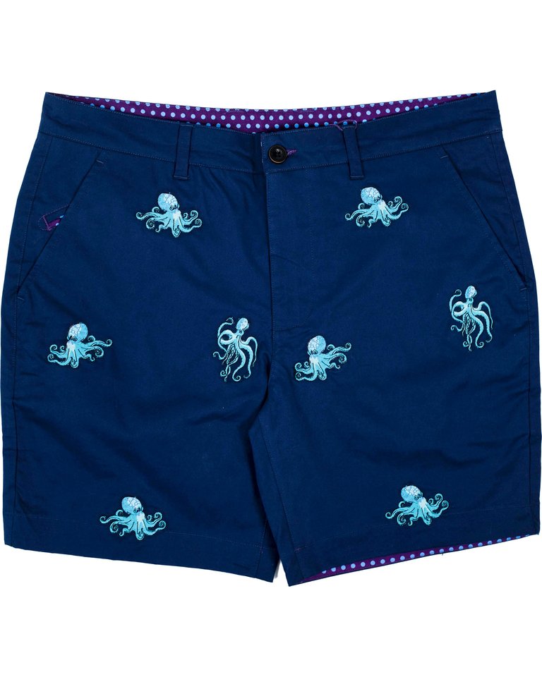 Edward Octopus Embroidery Shorts In Navy