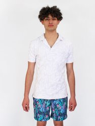 Johnny Coral Towel Polo Shirt In White - White Coral