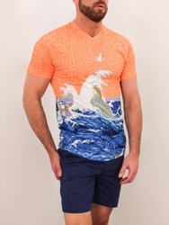 Victor Waves V-Neck Tee - Coral