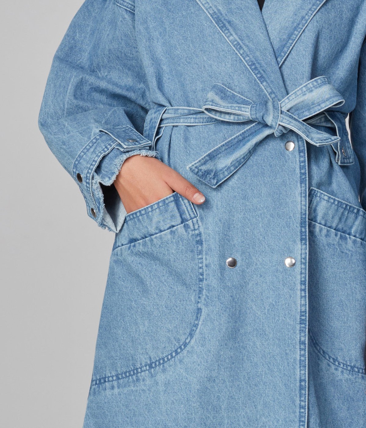 Lola Jeans Avery Denim Trench Coat - Powder Blue