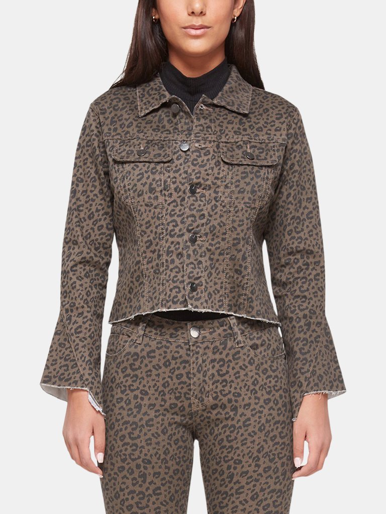 Ella-LGRY Cropped Denim Jacket-SS - Leopard Grey