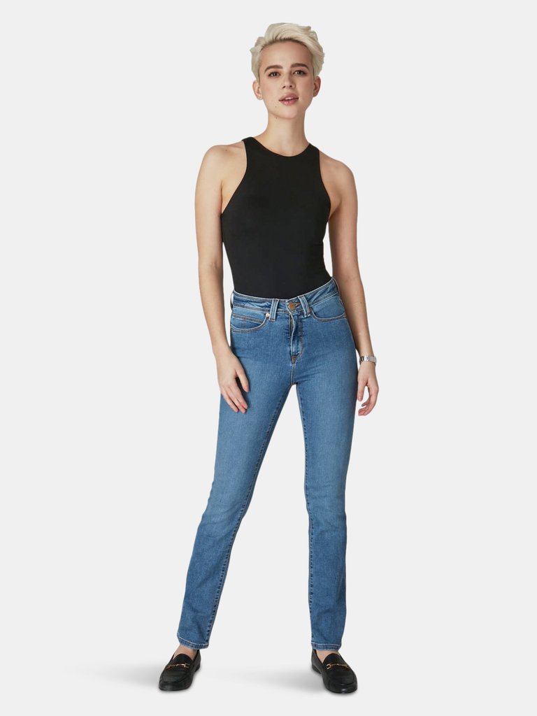 Kate-LBD High-Rise Straight Jeans - Light Blue Distressed