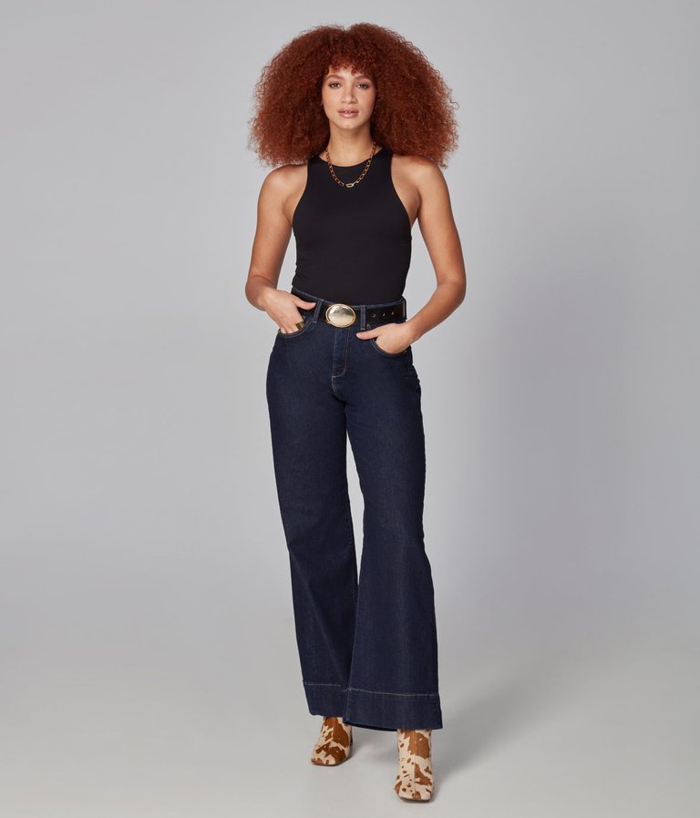 Milan Dark Rinse Blue High Rise Wide Leg Jeans - Dark Rinse Blue