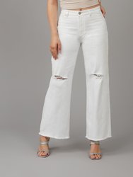 Milan-White High Rise Wide Leg Jeans - White