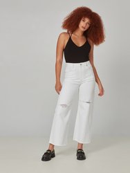 Milan-White High Rise Wide Leg Jeans