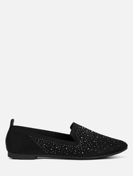 Abedi Rhinestone Embellished Pull Tab Loafers - Black