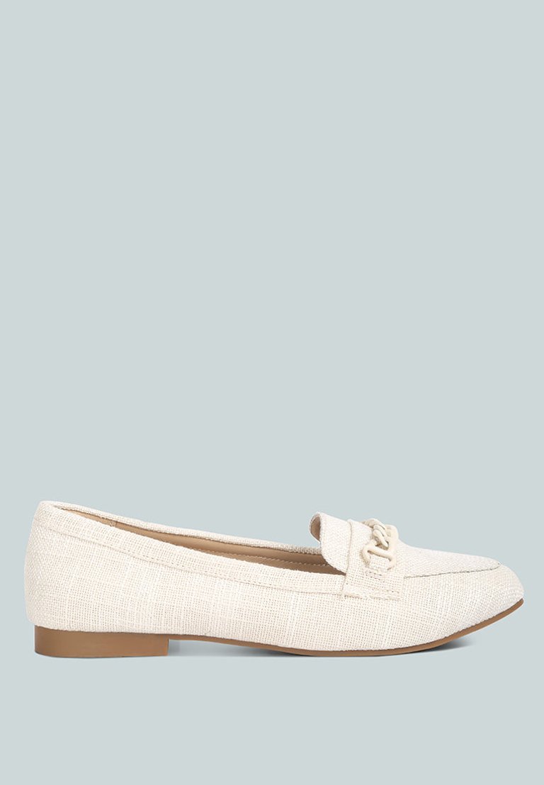 Abeera Chain Embellished Loafers - Off White