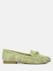 Abeera Chain Embellished Loafers - Green