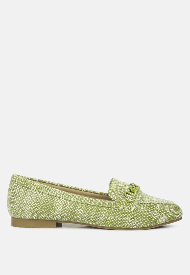Abeera Chain Embellished Loafers - Green