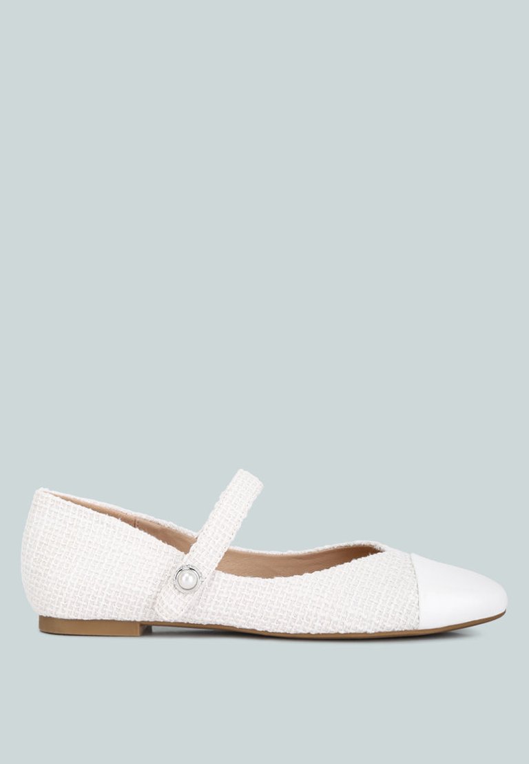 Albi Patent Toe Cap Tweed Mary Janes Sandal - White