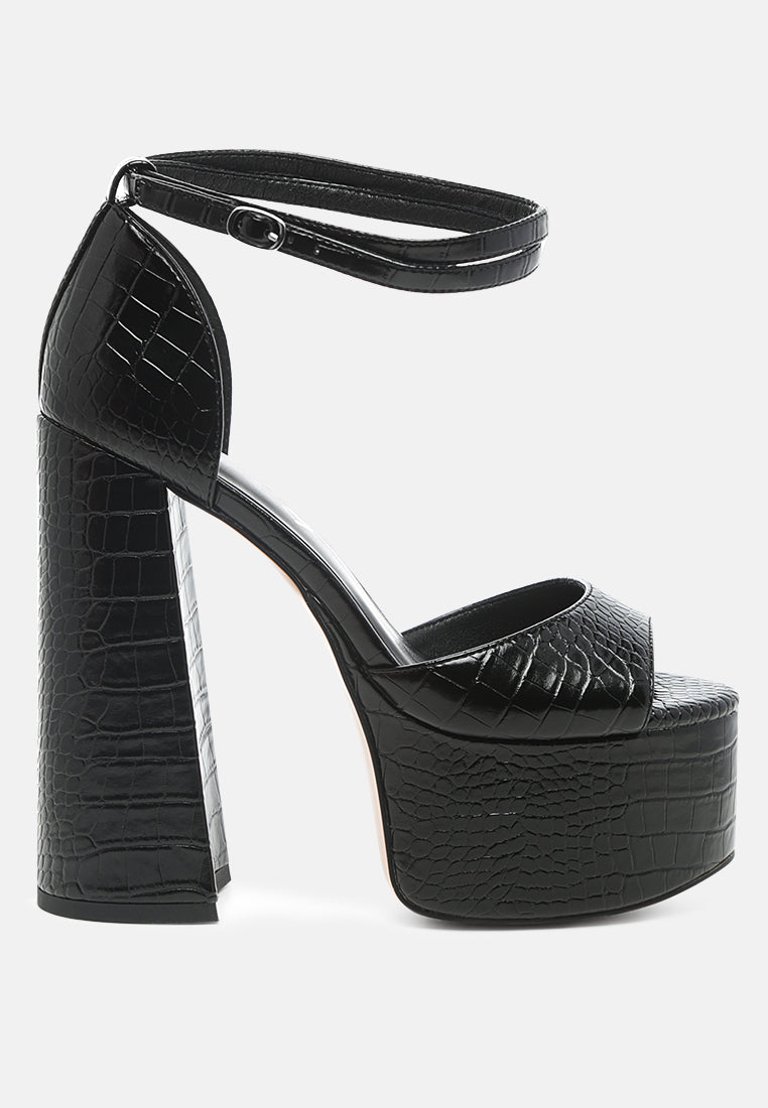 Alice Croc Platform Heeled Sandals - Black