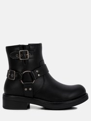 Allux Faux Leather Pin Buckle Boots - Black