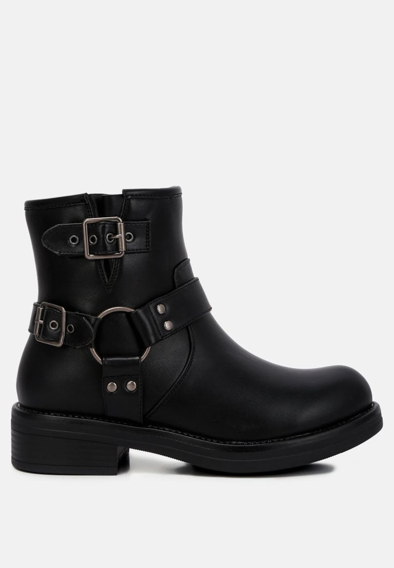 Allux Faux Leather Pin Buckle Boots - Black