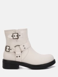 Allux Faux Leather Pin Buckle Boots - White
