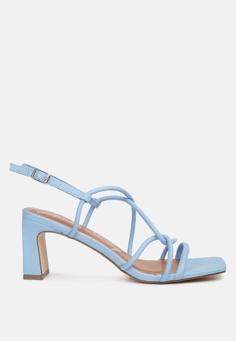 Andrea Knotted Straps Block Heeled Sandals - Light Blue