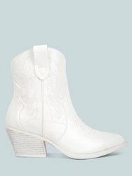 Aries Ankle Length Block Heel Cowboy Boots - Off White